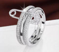 Safety Pin Ring Set – Triple Band with Crystal Pavé