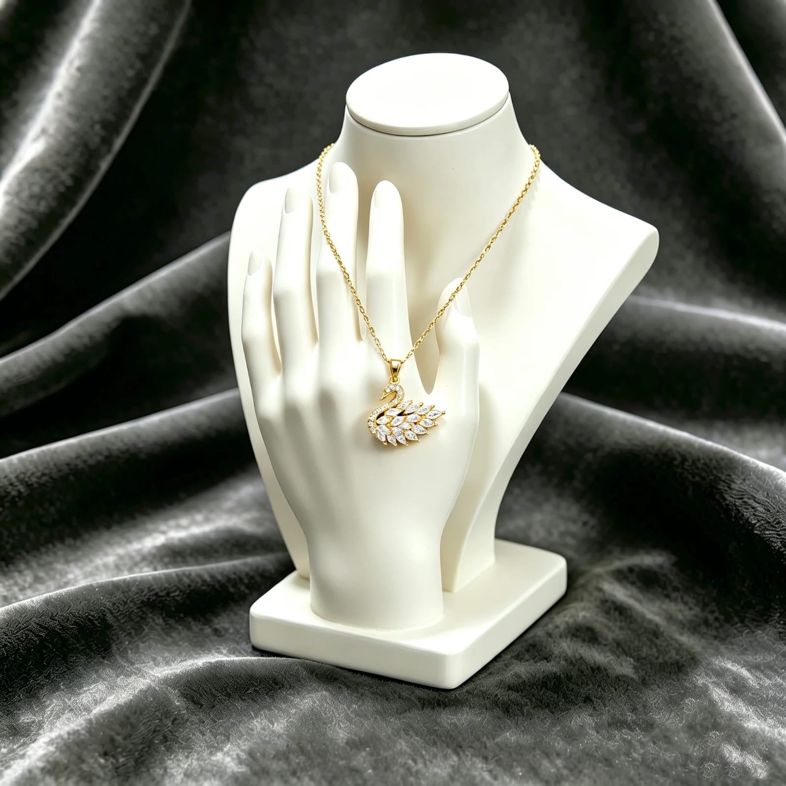 Crystal Swan Necklace – Gold Plated Zirconia Pendant