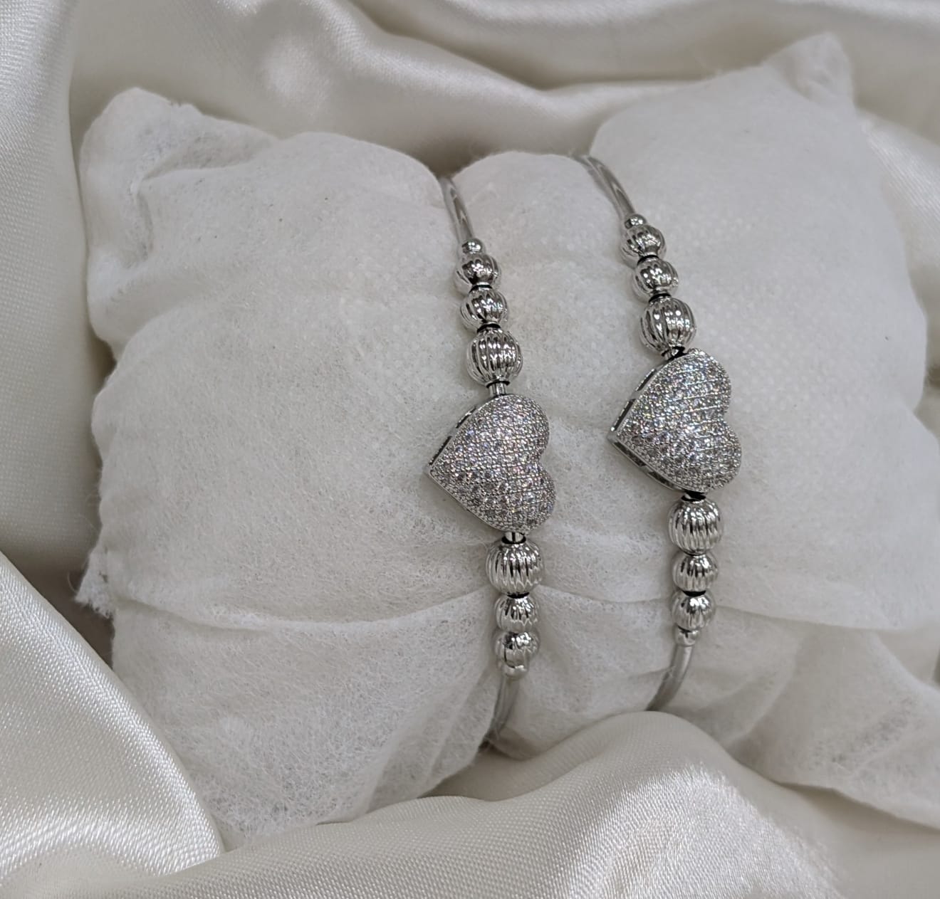 Luxe Pavé Heart & Round Adjustable Bangles (Pair)