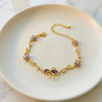 Floral Bow Bracelet – Crystal Flower & Bow Charm Gold Chain