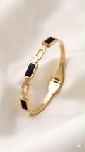 Gold & Black Geometric Bangle – 18K Gold Plated Cuff Bracelet