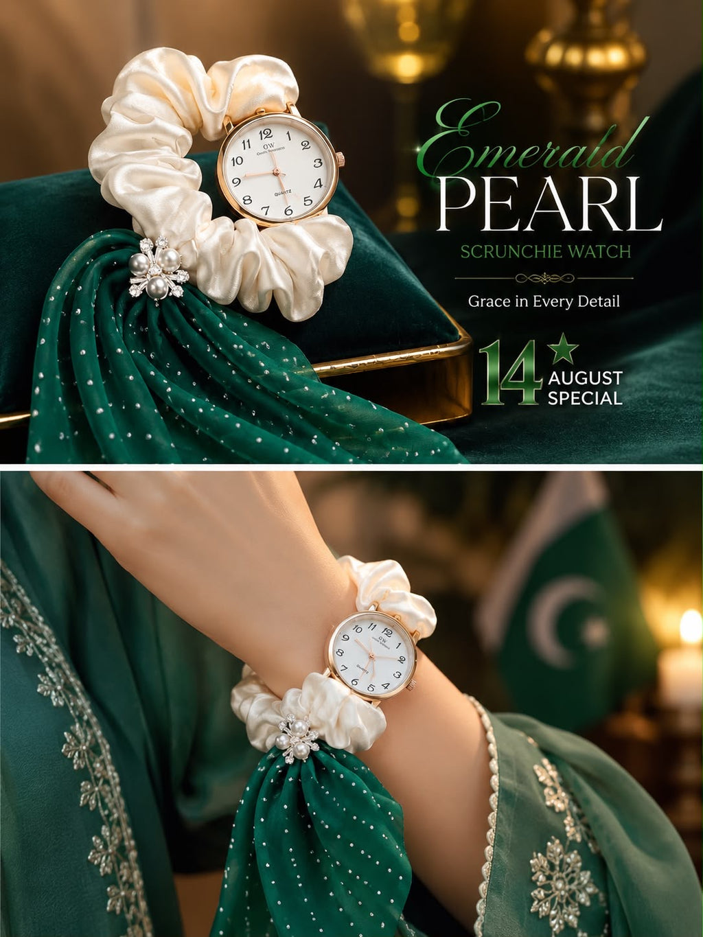 Verdant Charm Scrunchie Watch – 14th August Special