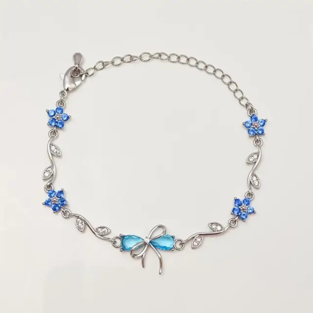 Floral Bow Bracelet – Crystal Flower & Bow Charm Gold Chain