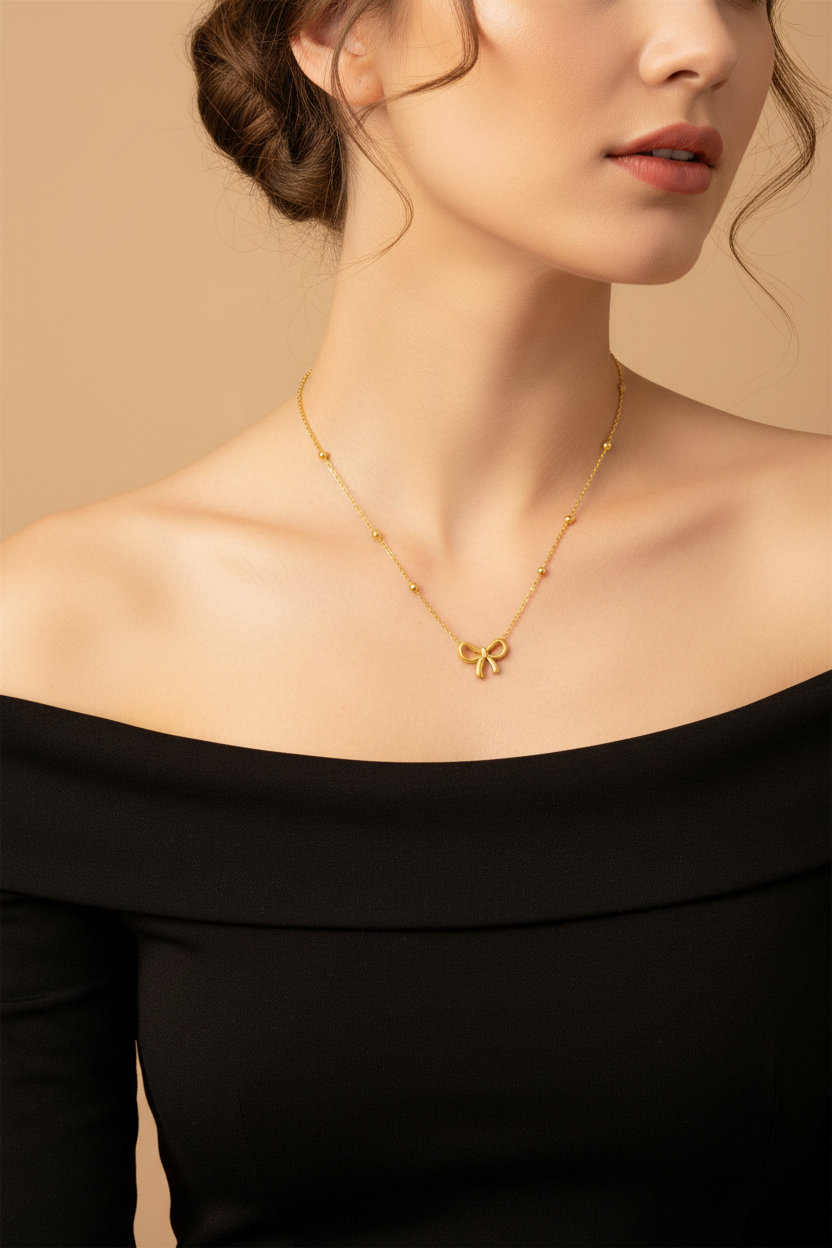 Bow Charm Satellite Chain Necklace | Gold & Silver