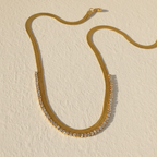 Gold Herringbone & Diamond Tennis Layered Necklace