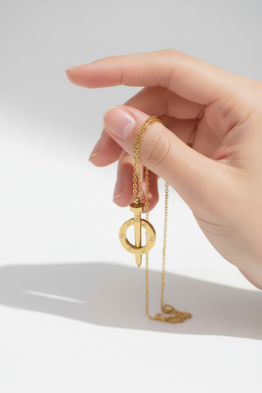Gold Nail Ring Pendant Necklace 💛