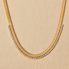 Gold Herringbone & Diamond Tennis Layered Necklace
