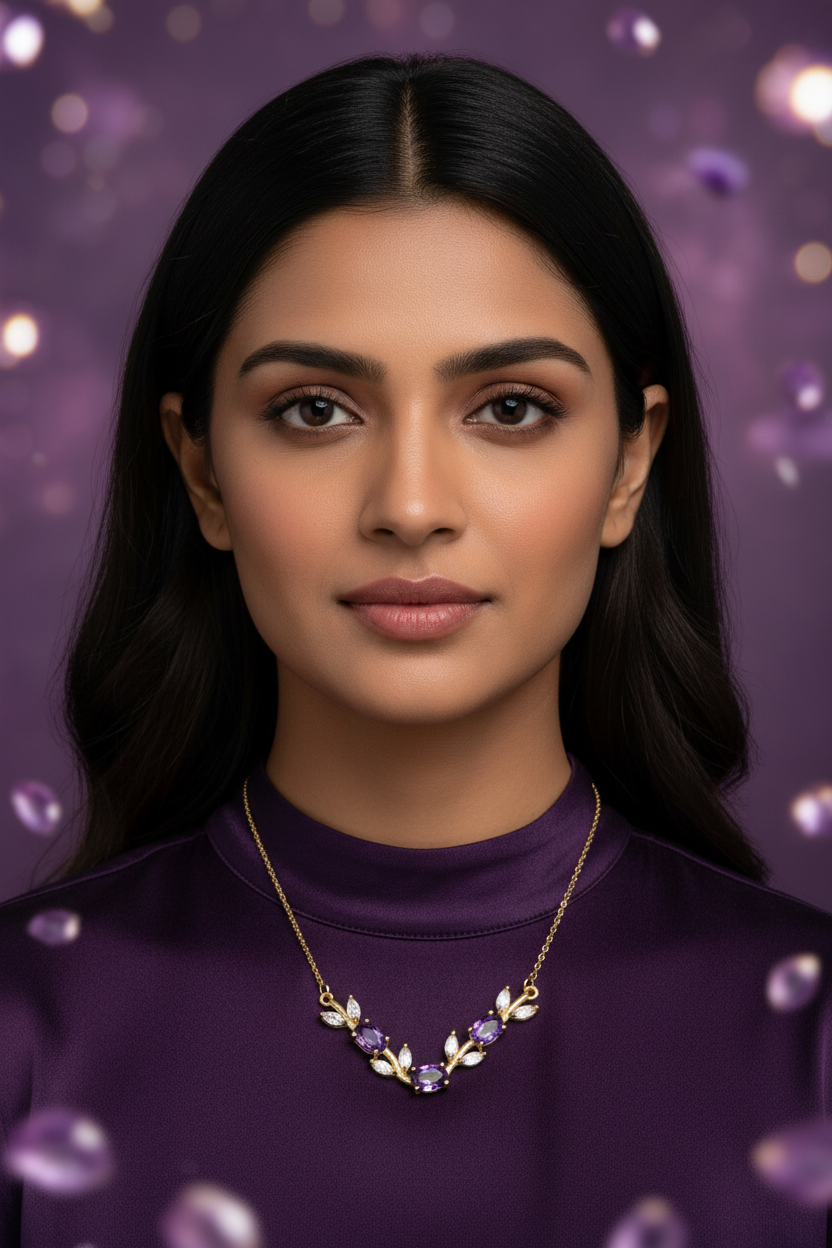 Model with Amethyst Purple Necklace