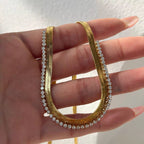 Gold Herringbone & Diamond Tennis Layered Necklace